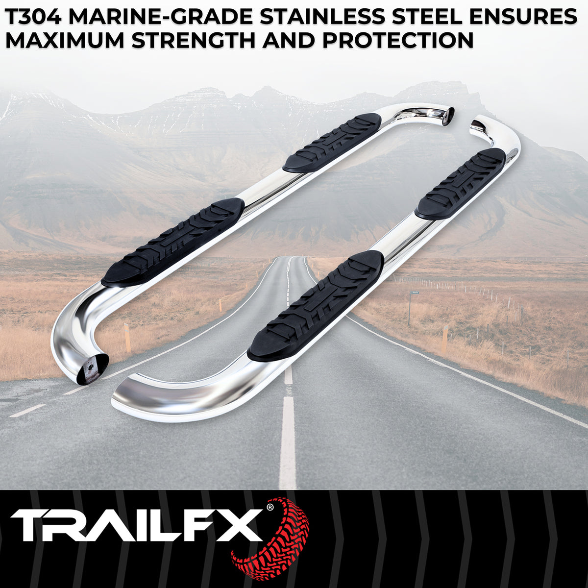 TrailFx - 4" Oval Bent Step Bar For Ford F150-350 Crew-Stainless (A1005S)