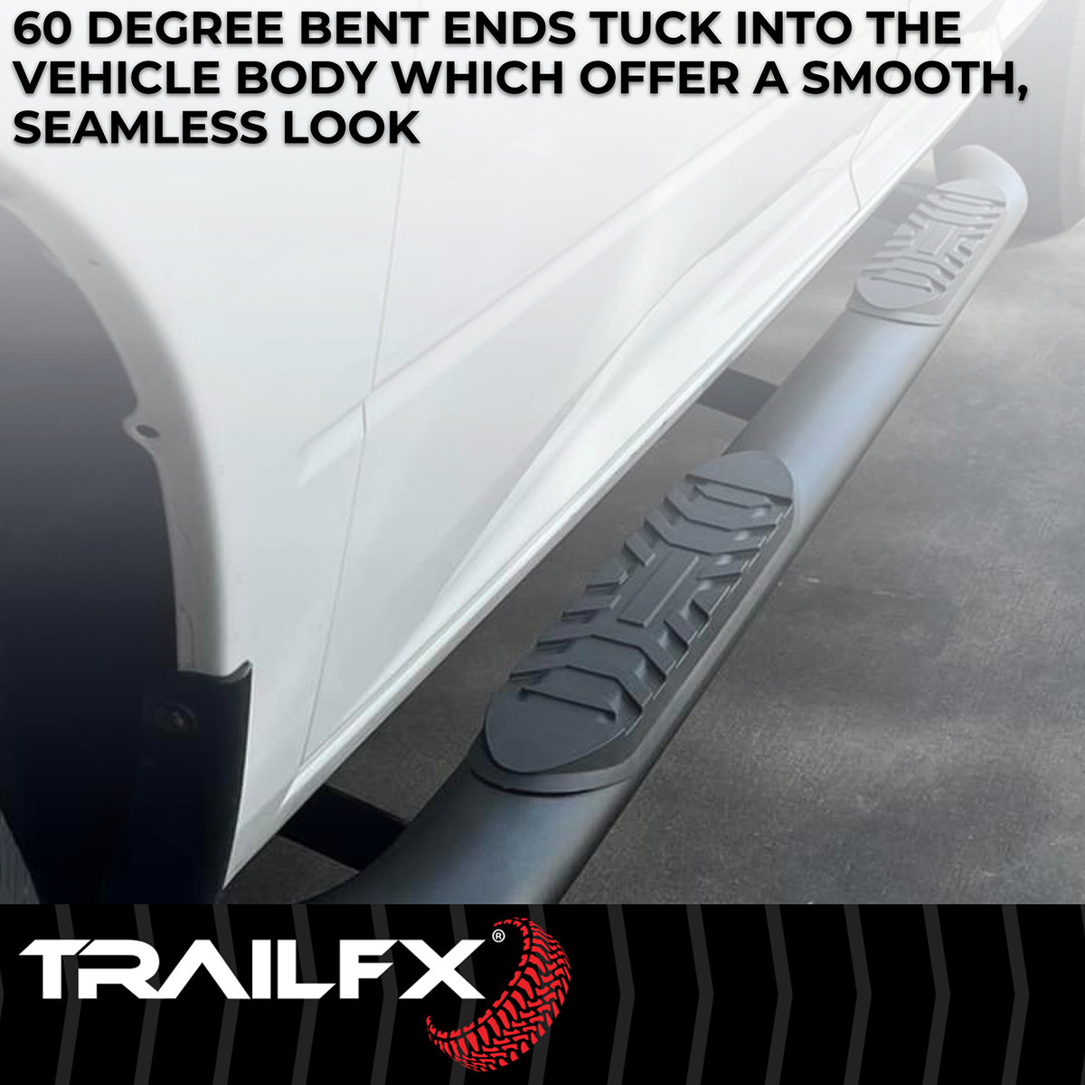 TrailFx - 4" Oval Bent Step Bar For Ford F150-350 Extended-Black (A1004B)