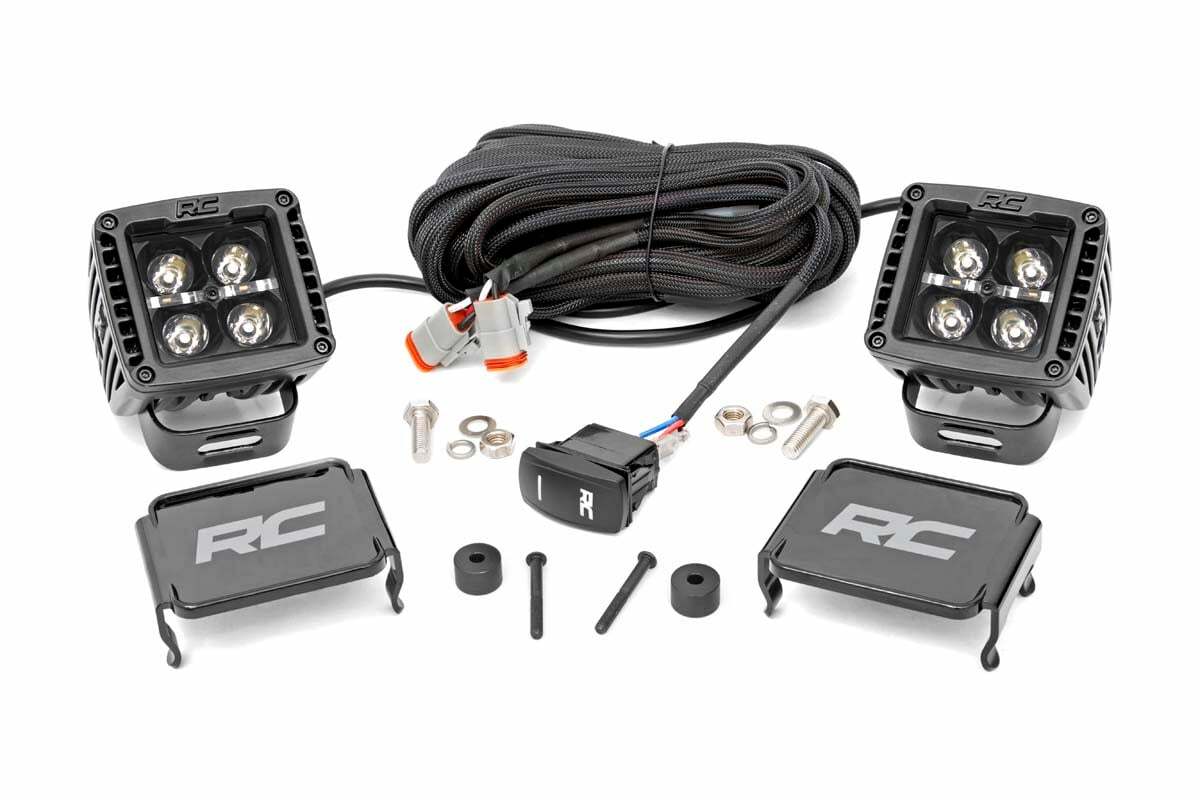 Rough Country - Jeep 2-inch LED Cube Easy-Mount Kit (18-23 Wrangler JL  20-23 Gladiator)-Black Series w White DRL - 70061