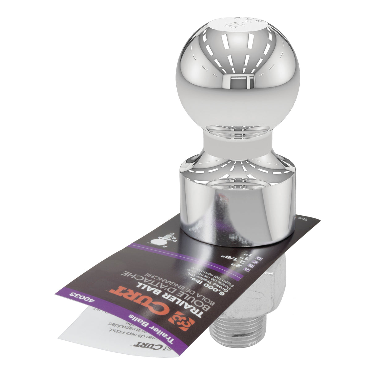 Curt - 2" Trailer Ball (1" x 2-1/8" Shank, 1" Rise, 6,000 lbs., Chrome) - 40033
