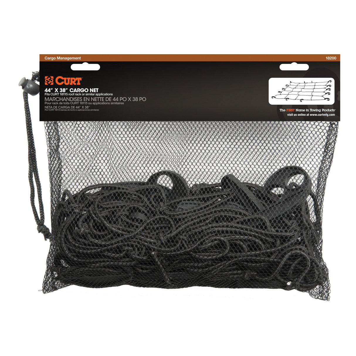 Curt - 44" x 38" Elastic Cargo Net for Roof Basket - 18200