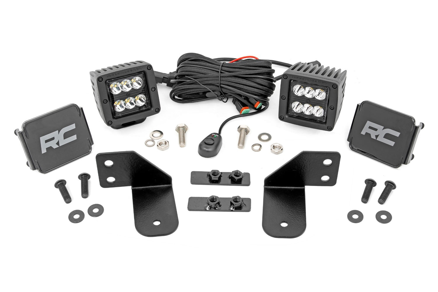 Rough Country - LED Light - RR Cage Mount - 2" Black Spot Pair - Polaris Ranger 1000 Ranger XP 900 1000 - 93143