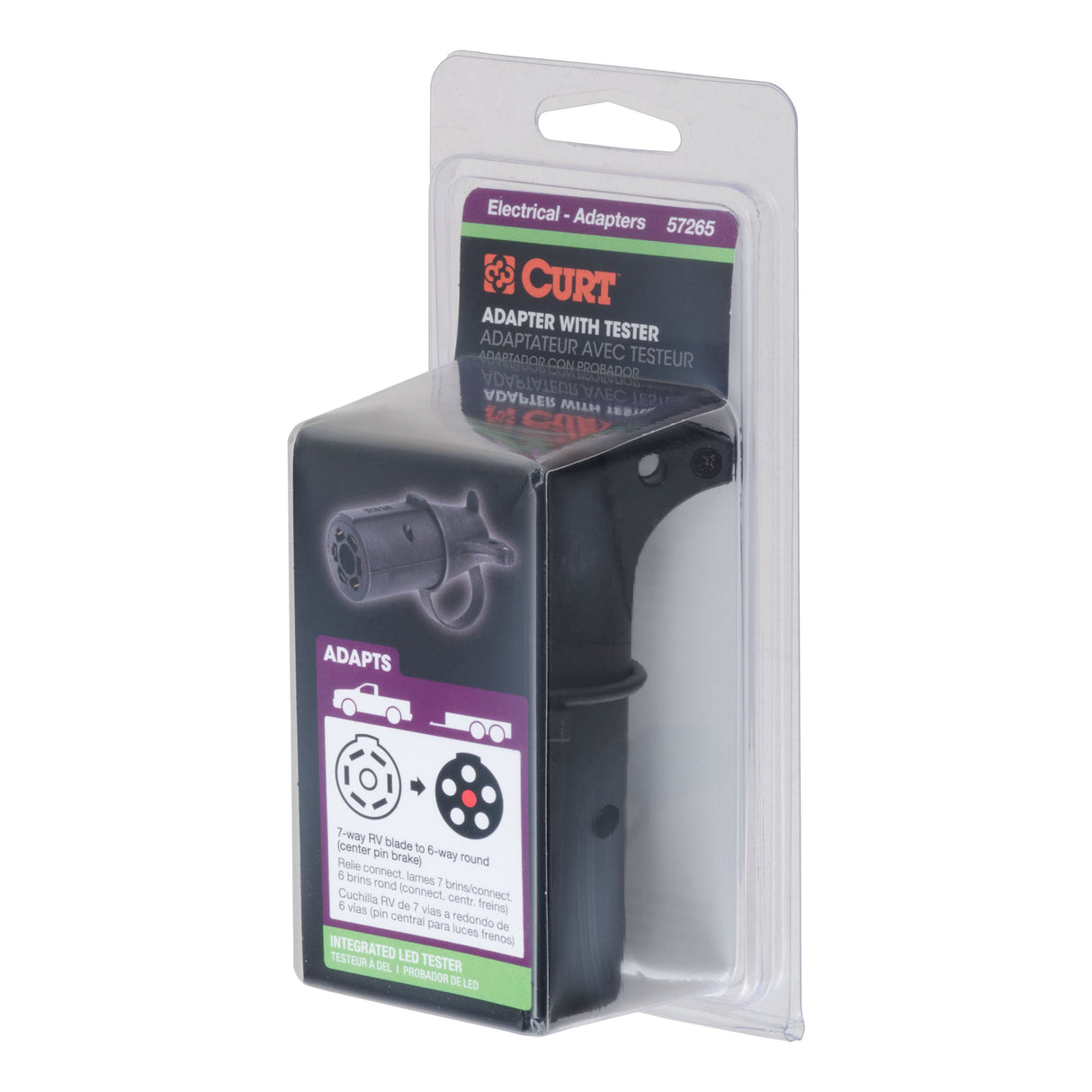 Curt - Adapter (7-Way RV Blade to 6-Way Round Trailer, Center Pin Brake, Packaged) - 57265