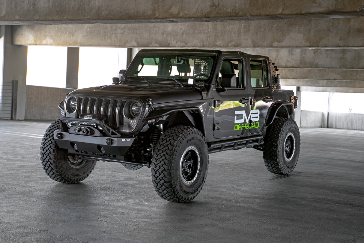 DV8 Offroad - FS-25 Stubby Front Bumper with Plated Bull Bar - FBJL-06