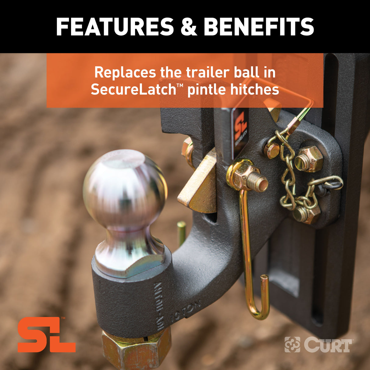 Curt - Replacement SecureLatch 2-5/16" Pintle Ball (14,000 lbs, 1-1/4" Shank) - 48430