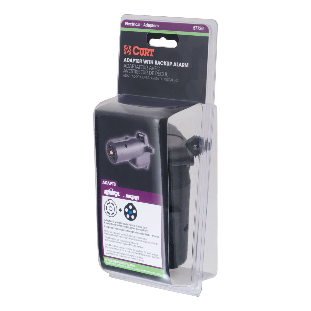 Curt - Adapter with Alarm (7-Way RV Blade to 6-Way Round Trailer, Center Pin Auxiliary) - 57726