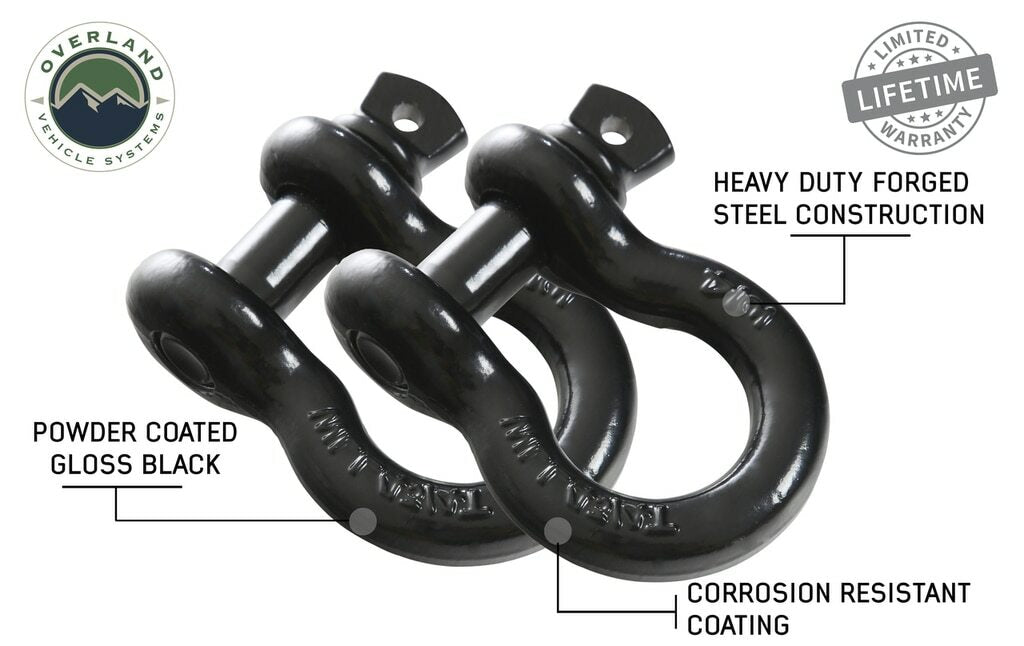 Overland Vehicle Systems - Recovery Shackle 19010201 3/4 4.75 Ton Black Sold In Pairs - 19010201
