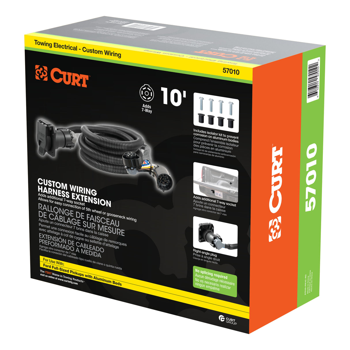 Curt - 10' Custom Wiring Extension Harness (Adds 7-Way RV Blade to Truck Bed, Packaged) - 57010