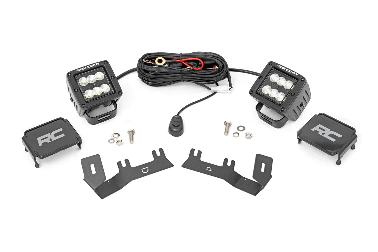 Rough Country - LED Ditch Light Kit - 2in Black Pair - Flood - Chevy GMC 1500 (14-18) - 71053