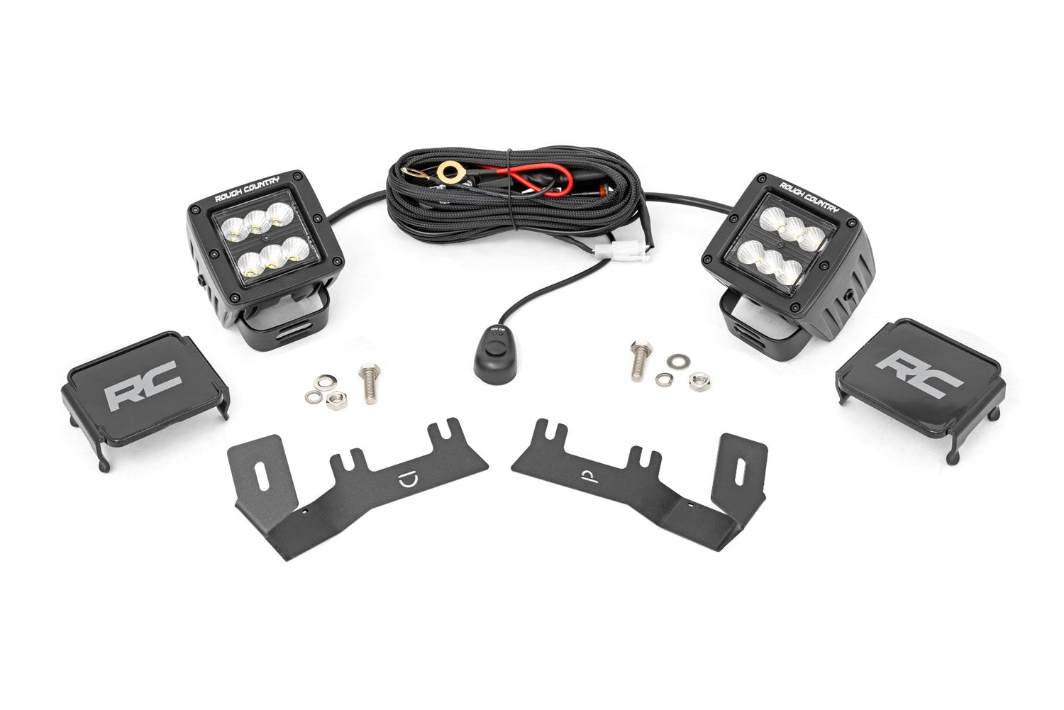 Rough Country - LED Ditch Light Kit - 2in Black Pair - Flood - Chevy GMC 1500 (14-18) - 71053
