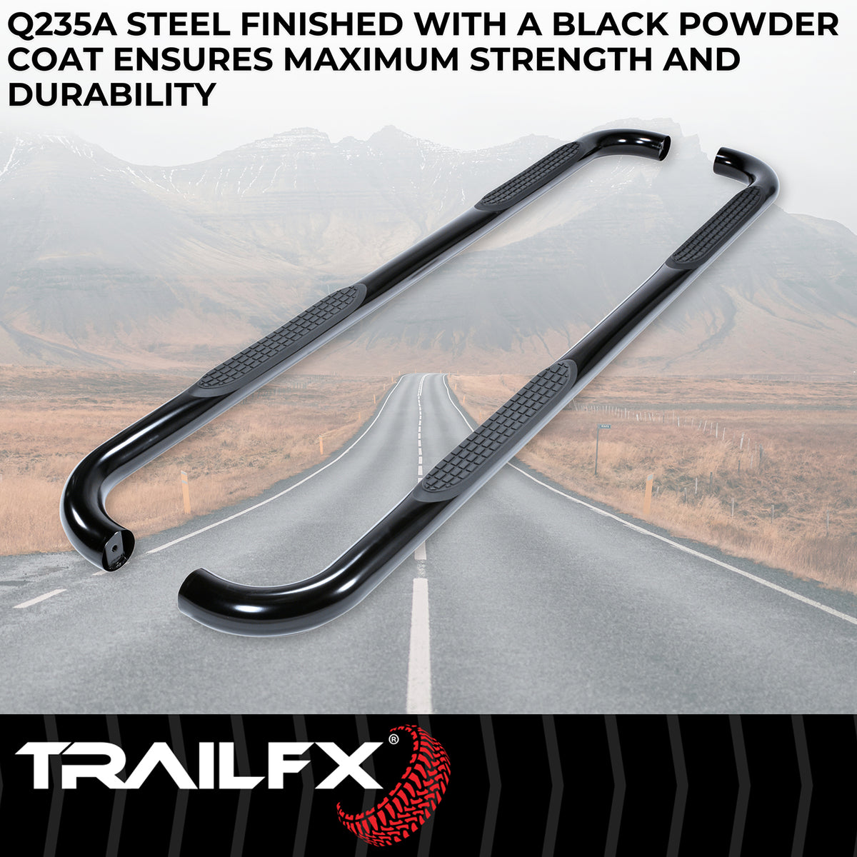 TrailFx - 3" Round Step Bar For Ford F150- Black (1130308093)