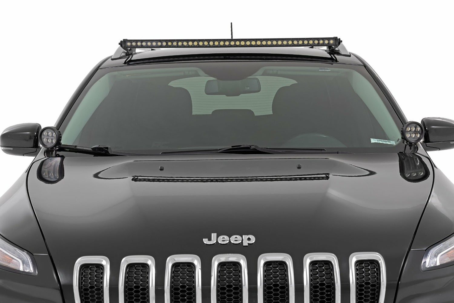 Rough Country - LED Light Kit - Ditch Mount - Black Series Round - 3.5 Inch - Amber DRL - Jeep Cherokee KL (14-21) - 70083