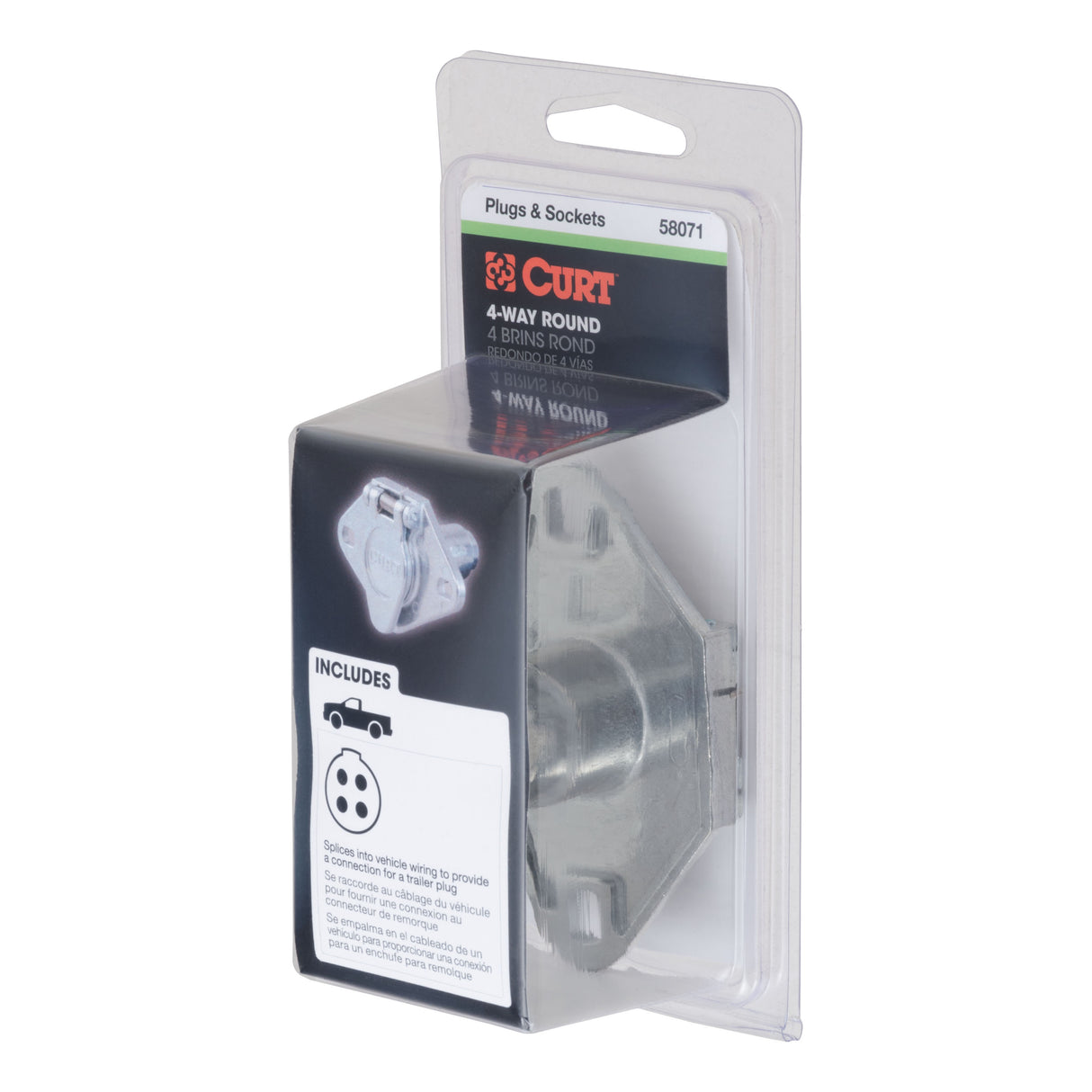 Curt - 4-Way Round Connector Socket (Vehicle Side, Packaged) - 58071
