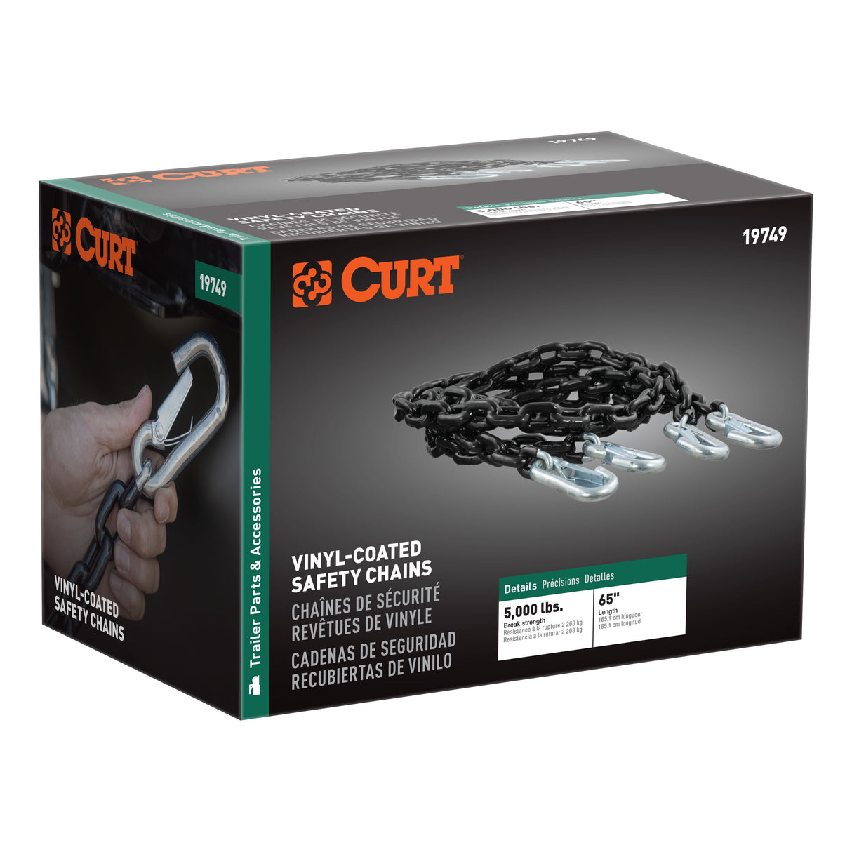 Curt - 65" Safety Chains with 2 Snap Hooks Each (5,000 lbs, Vinyl-Coated, 2-Pack) - 19749