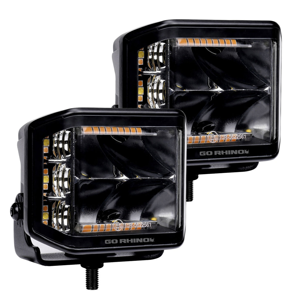 Go Rhino 750700322SCS Blackout Combo Series - SIDELINE 4x3 LED Cube Spot Lights, Pair, w/Amber LEDs