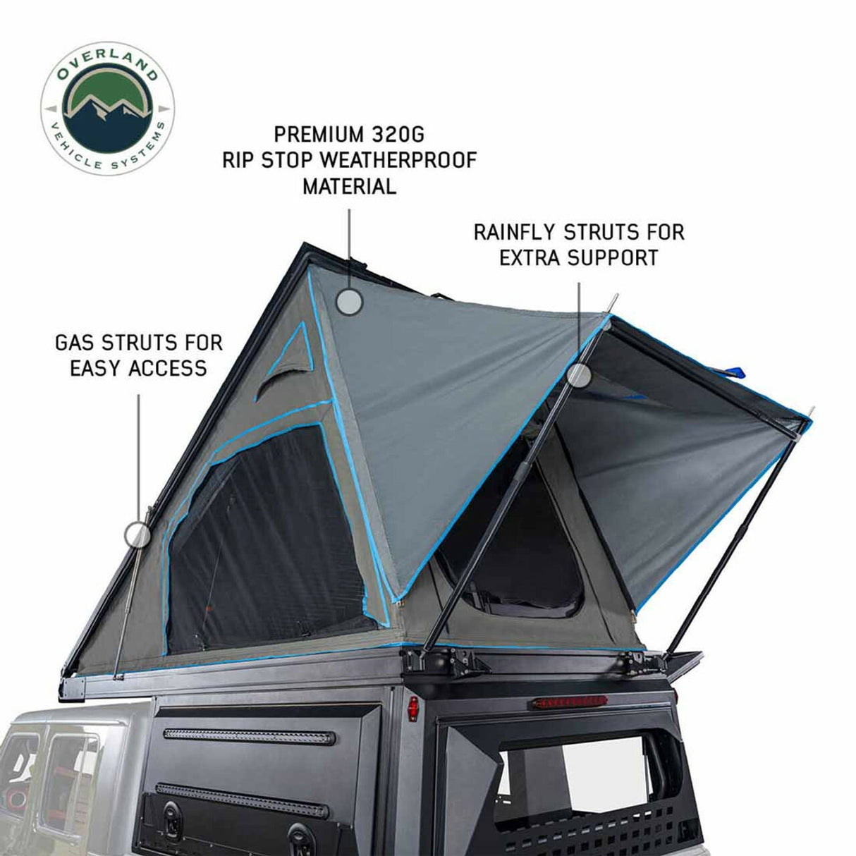 Overland Vehicle Systems - MagPak Camper W/Tent, Lights, Rear Molle Panel, Side Tie Downs, Front and Rear Windows 07-21 Toyota Tundra 5.5 Foot Bed - 70100102