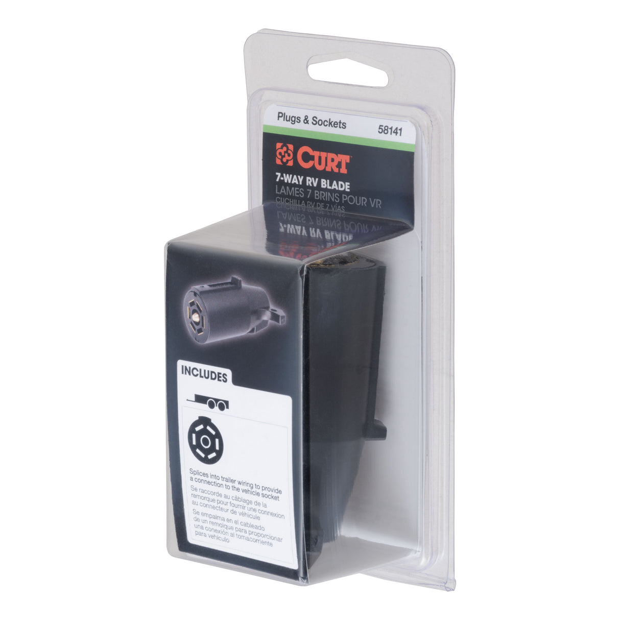 Curt - 7-Way RV Blade Connector Plug (Trailer Side, Black Plastic, Packaged) - 58141