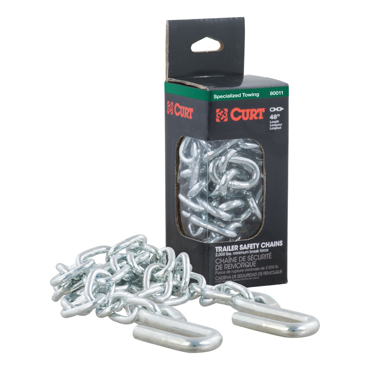 Curt - 48" Safety Chain with 2 S-Hooks (2,000 lbs, Clear Zinc, Packaged) - 80011