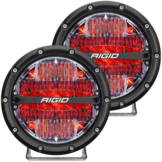 RIGID 360-Series 6 Inch Round LED Off-Road Light, Drive Beam Pattern for Moderate Speeds, Red Backlight, Pair