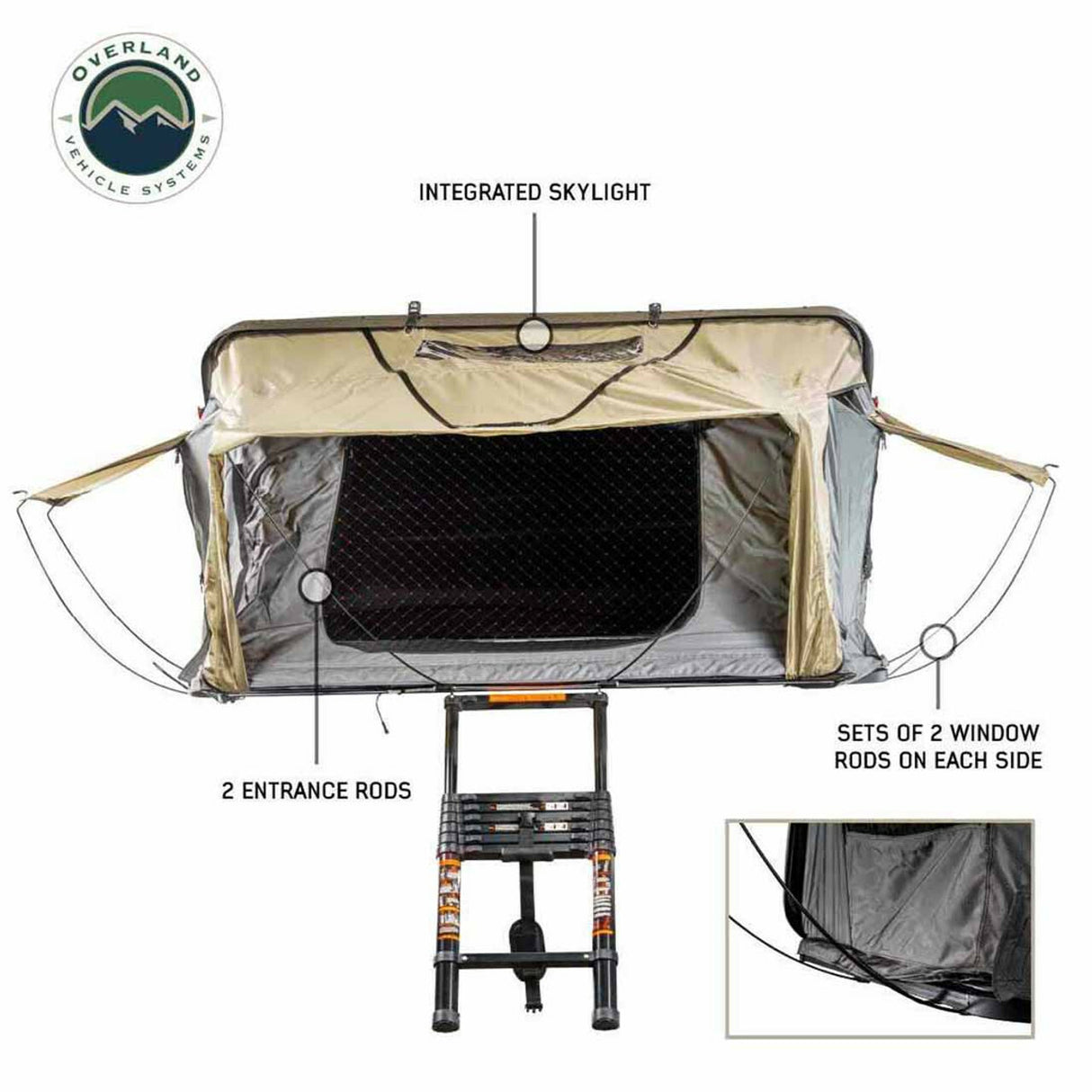 Overland Vehicle Systems - HD Bundu 4 - Hard Shell Roof Top Tent, 4 Person, Grey Body and Black Rainfly - 18389904