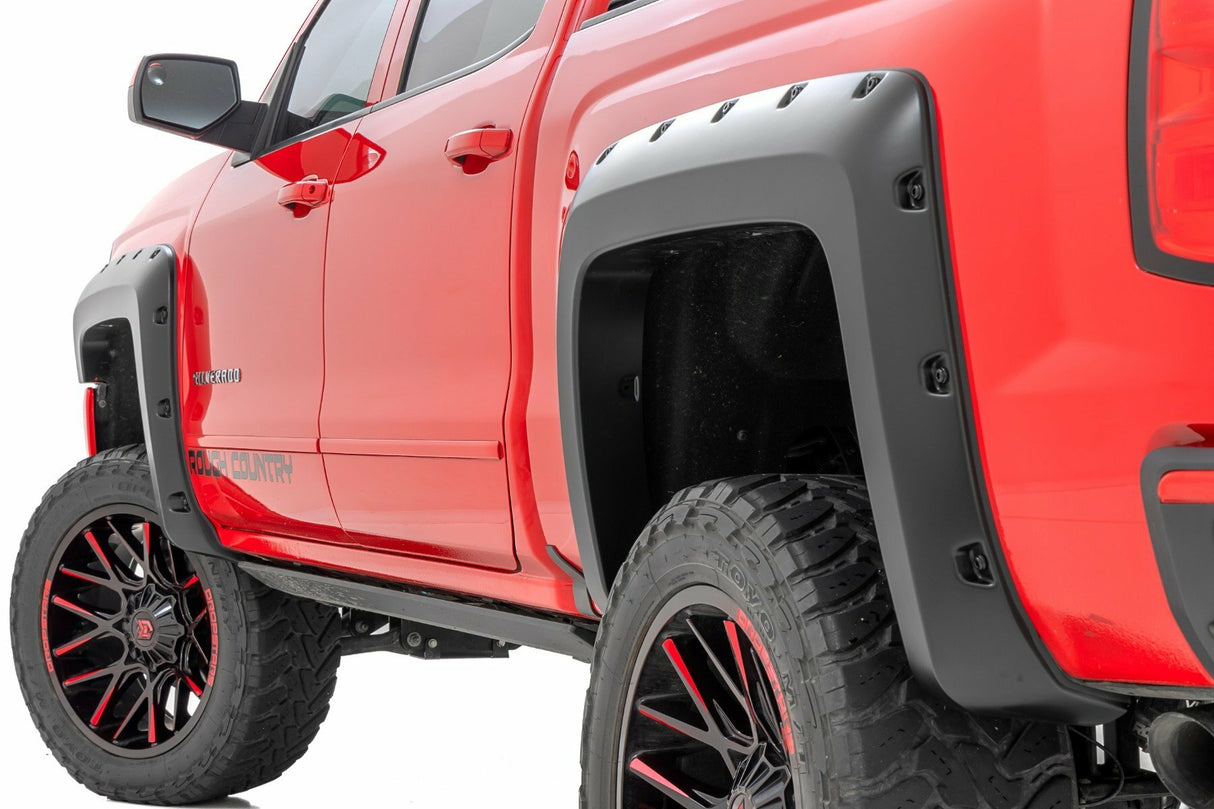 Rough Country - Pocket Fender Flares - 6'7 inch & 8' Bed - GB8 Mosaic Black - Chevy Silverado 1500 (14-18)/2500HD - F-C11412B-GB8