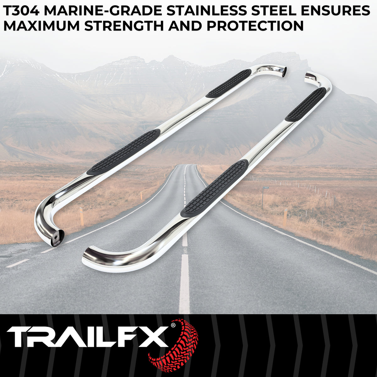 TrailFx - 3" Round Step Bar For Toyota Tundra- Stainless (1150550071)