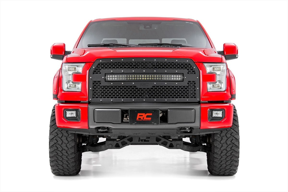 Rough Country - Mesh Grille - 30" Dual Row LED - Black - Ford F-150 2WD 4WD (15-17) - 70193