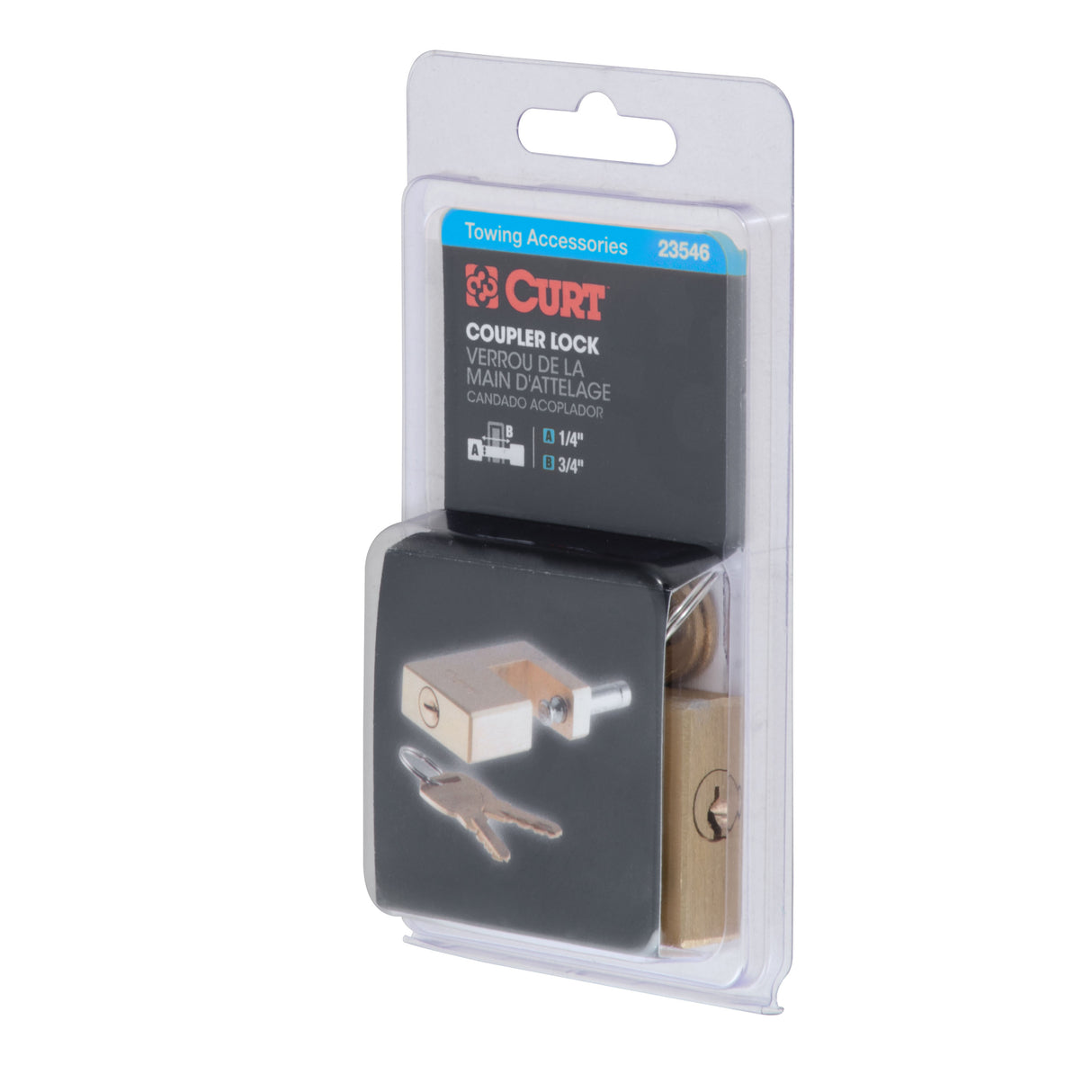 Curt - Coupler Lock (1/4" Pin, 3/4" Latch Span, Padlock, Solid Brass) - 23546