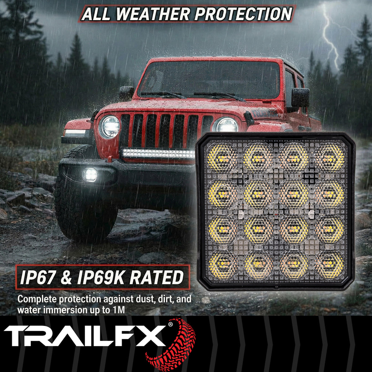 TrailFx - 4" x 4" LED Light w/Flashing Func- Single (4X4WLAMF1)