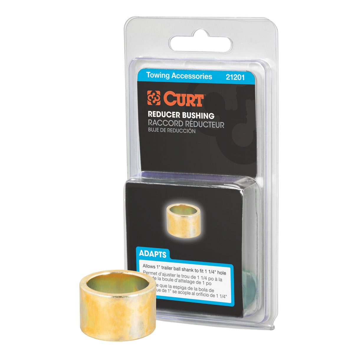 Curt - Trailer Ball Reducer Bushing (From 1-1/4" to 1" Stem, Packaged) - 21201