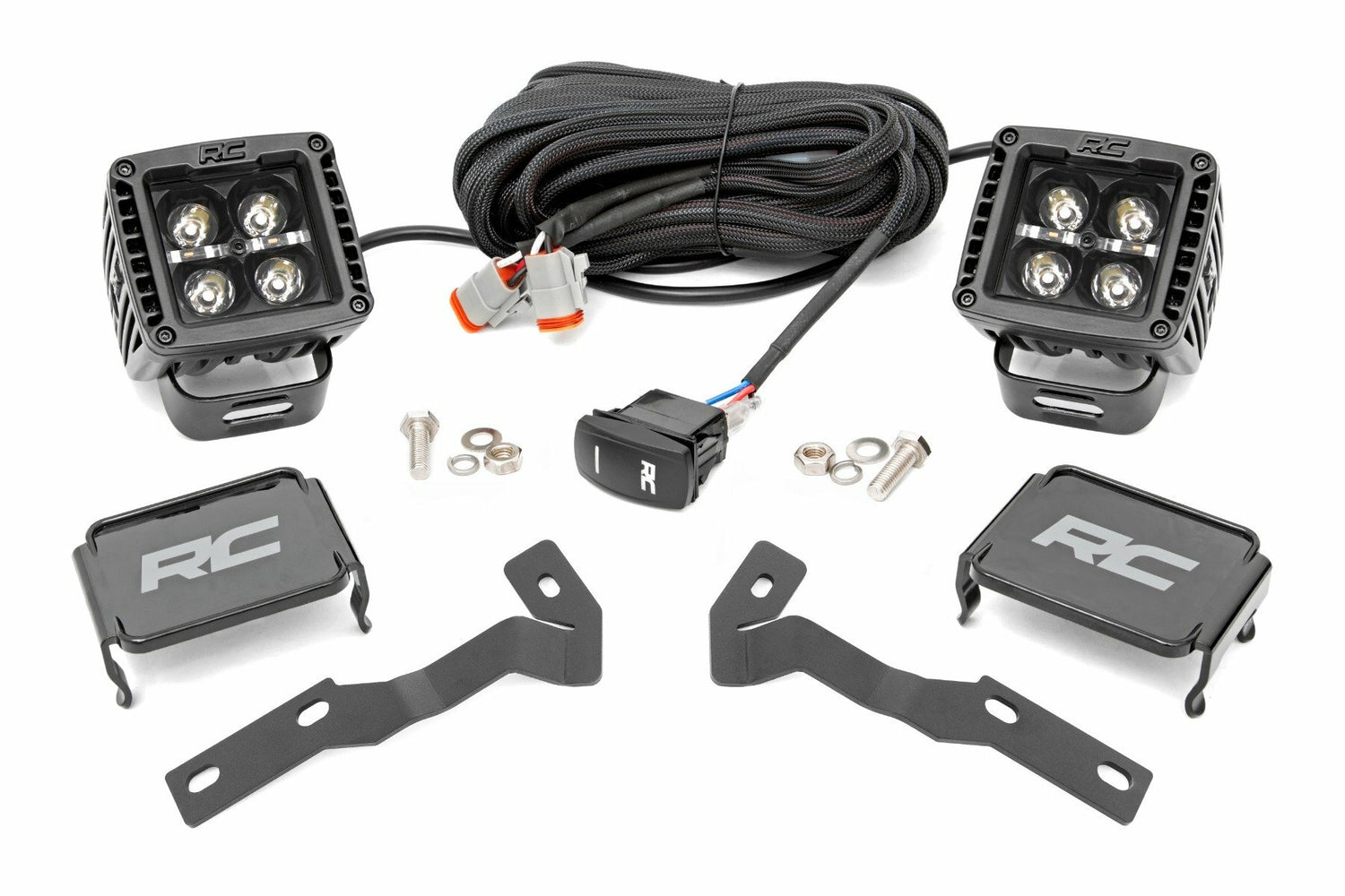 Rough Country - LED Light Kit - Ditch Mount - 2" Black Pair - White DRL - Toyota Tacoma (16-23) - 71082
