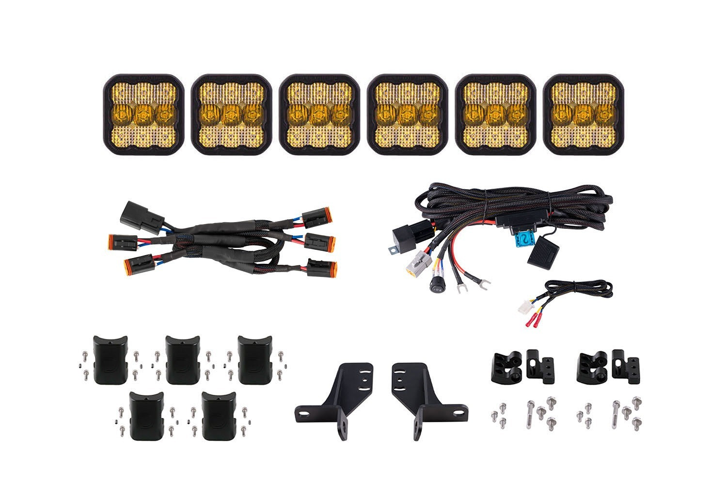 Diode Dynamics - Bronco SS5 6-Pod CrossLink Grille Lightbar Kit  Pro Yellow Combo - DD7271