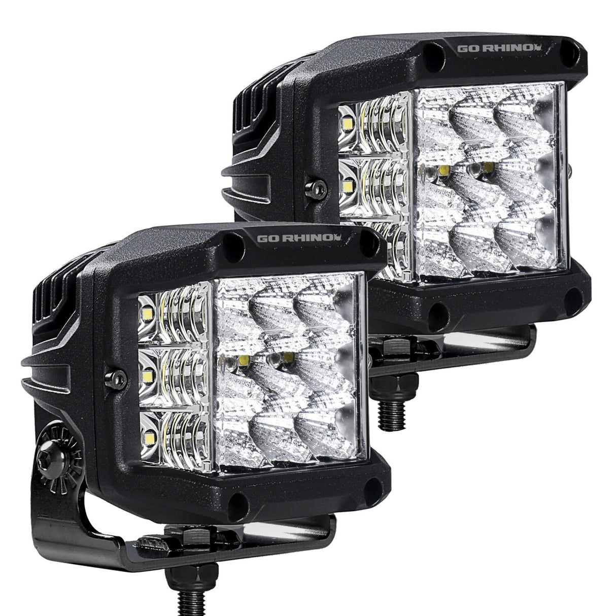 Go Rhino 750300323FCS Bright Series - SIDELINE 4x3 LED Flood Lights, Pair