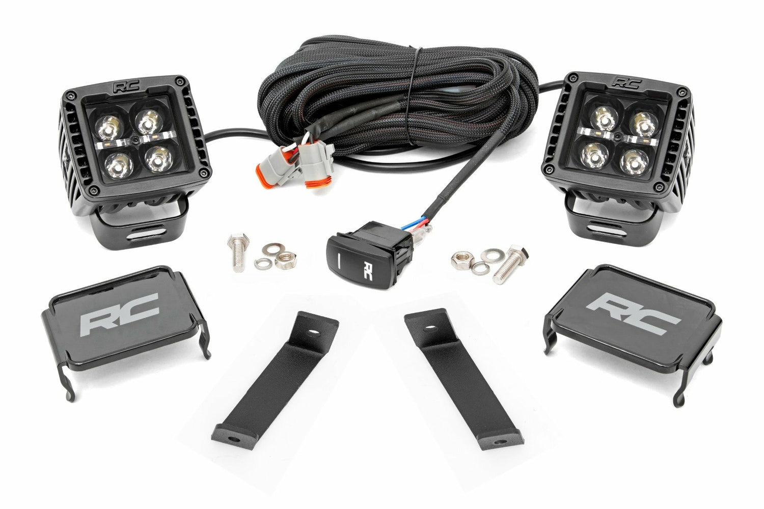 Rough Country - LED Light Kit - Ditch Mount - 2" Black Pair - Amber DRL - Jeep Cherokee KL (14-21) - 70081