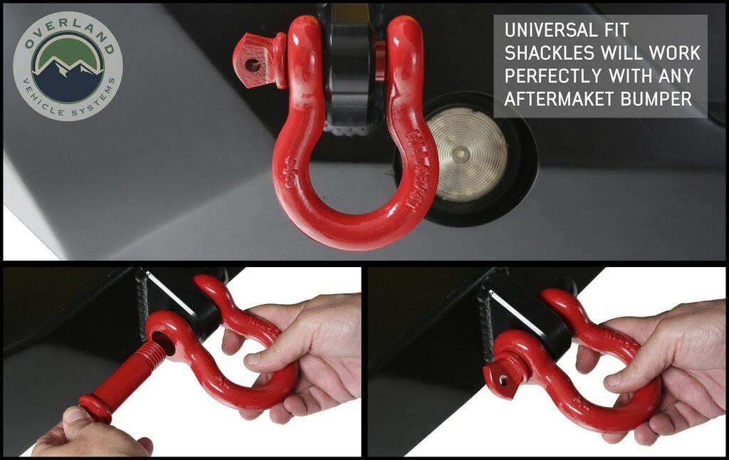 Overland Vehicle Systems - 19010204 Recovery Shackle 3/4 Inch 4.75 Ton Red - Sold In Pairs - 19010204