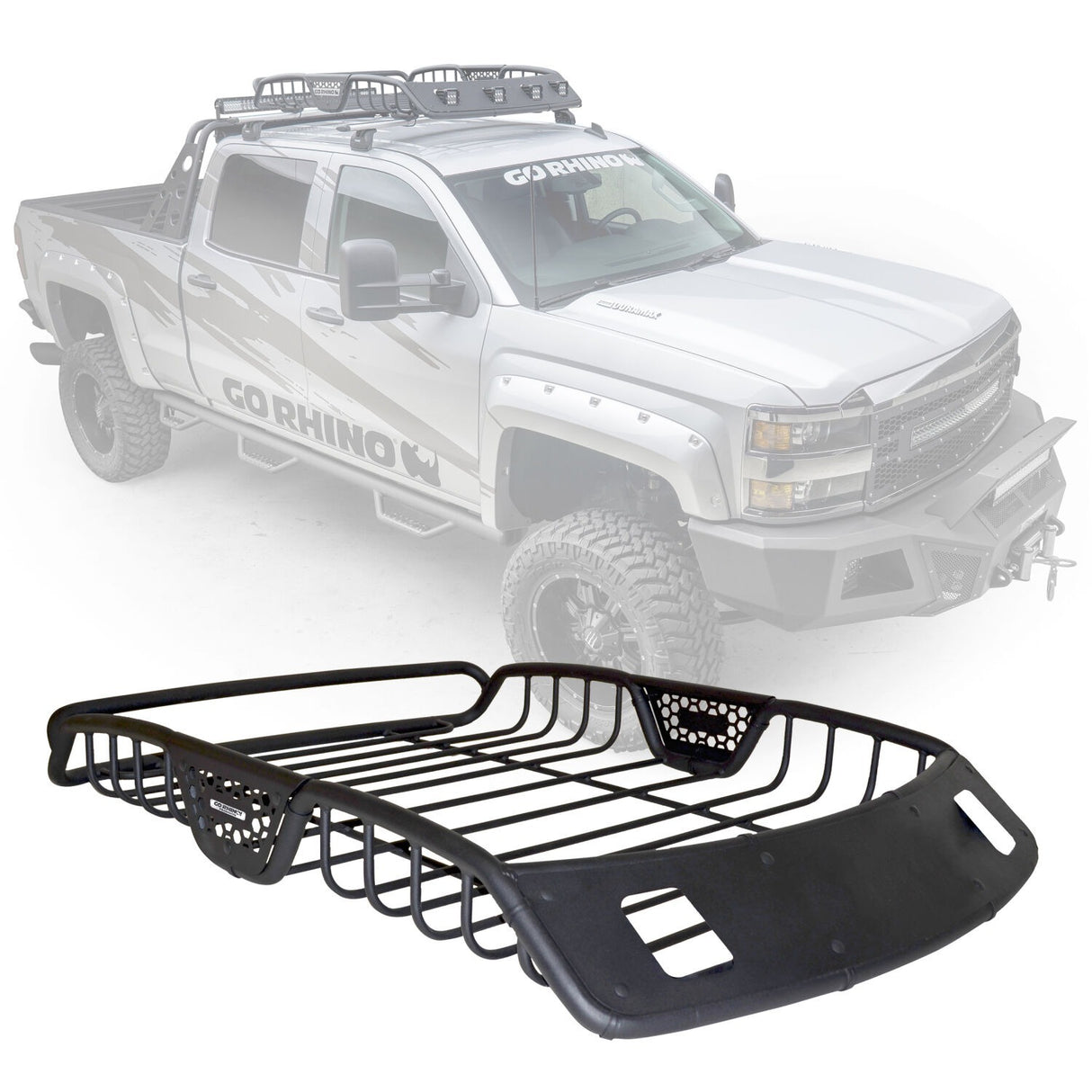 Go Rhino 59025T - SR20 Tubular Steel Roof Rack With 2x Light Mount Openings - 48" Long  - Textured Black