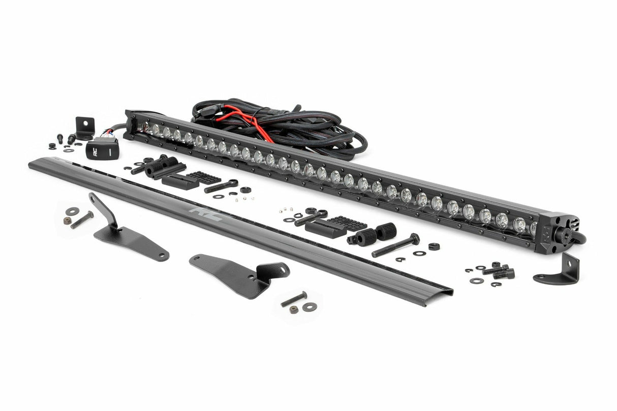 Rough Country - 30" Single Row Light Mount - Front - Black Series - White DRL - Polaris RZR Turbo R 4WD - 93161