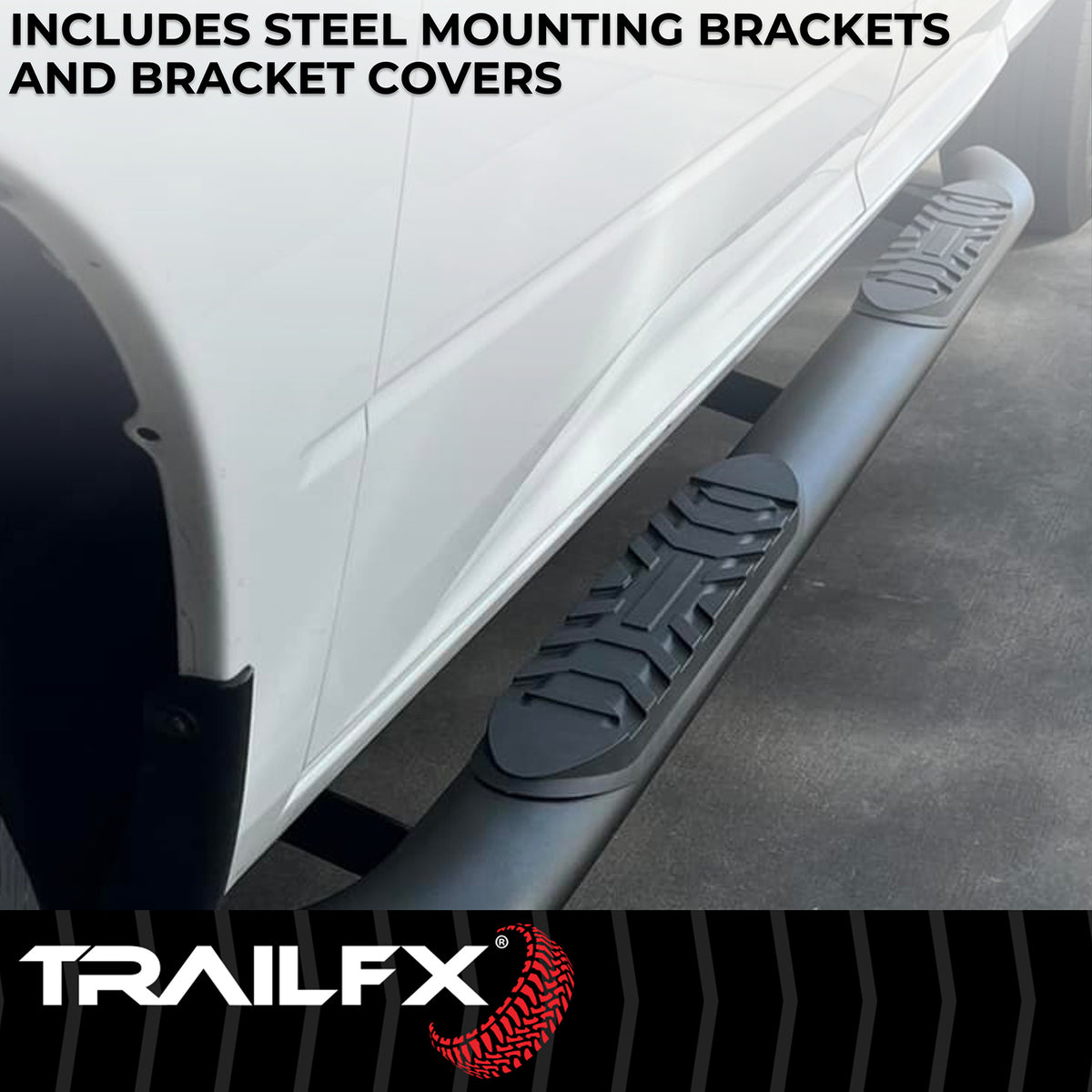 TrailFx - 4" Oval Bent Step Bar For GM Silverado/Sierra Crew- Black (A1010B)