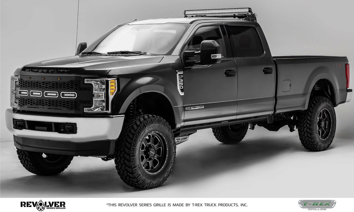 T-Rex Grilles - 1 Pc Laser Cut Pattern Mild Steel Revolver Grille Replacement - Includes Optional Aluminum Accent Trim, Includes (3) Amber running lights, Includes Universal Wiring Harness - 6515641