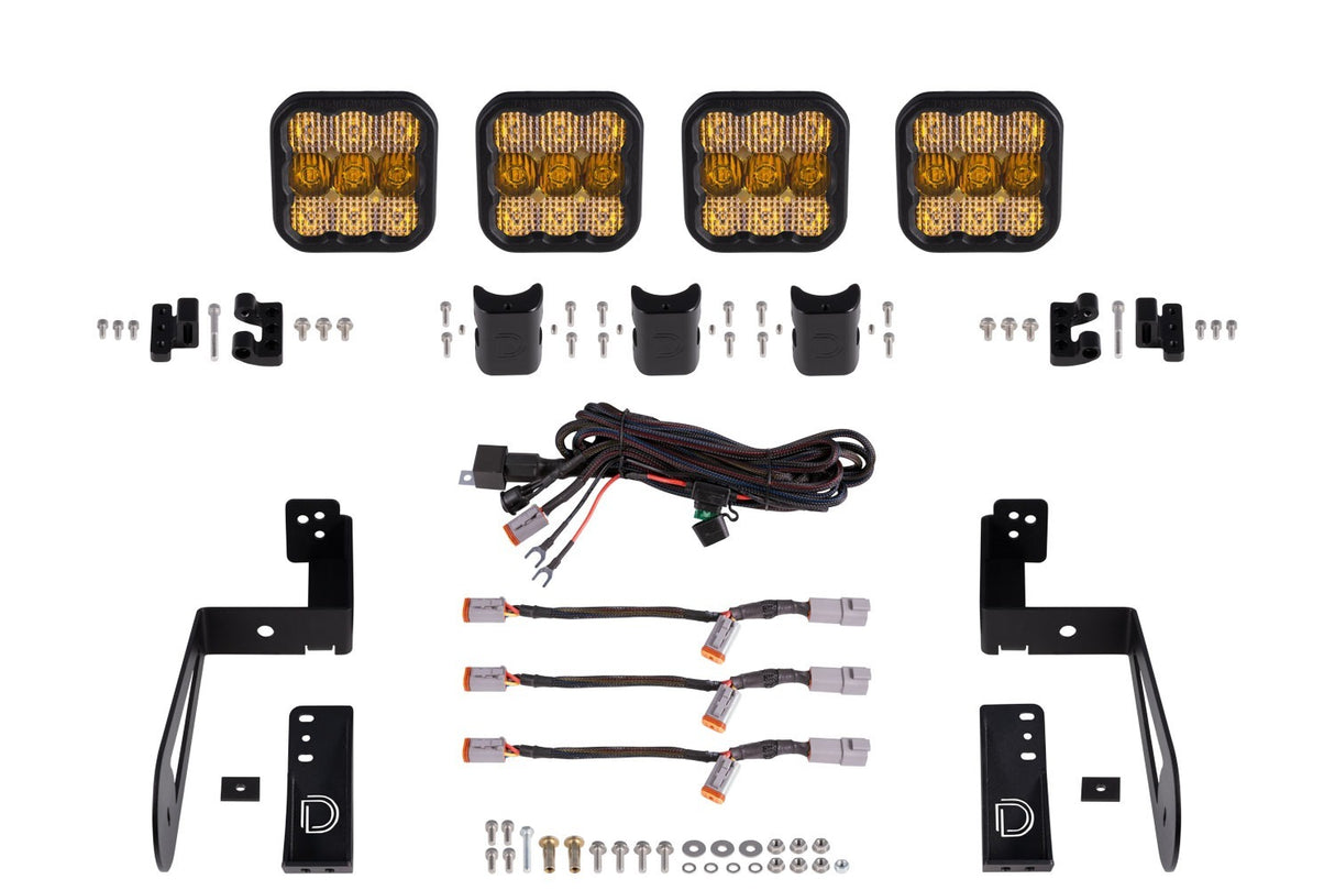 Diode Dynamics - Jeep JK SS5 4-Pod CrossLink Grille Lightbar Kit  Sport Yellow Combo - DD7230