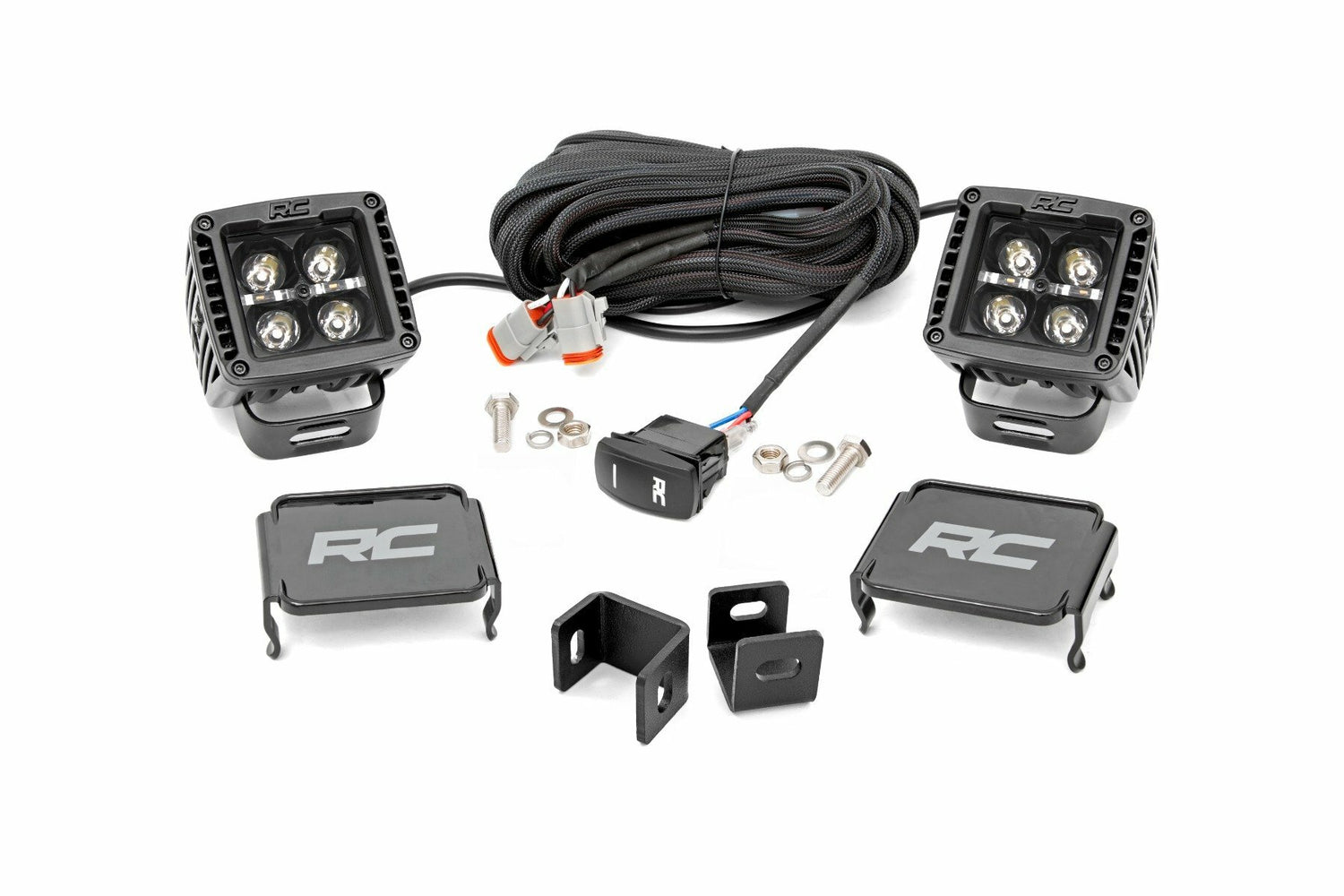Rough Country - LED Light Kit - Ditch Mount - 2" Black Pair - Amber DRL - Toyota Tundra (22-24) - 71074