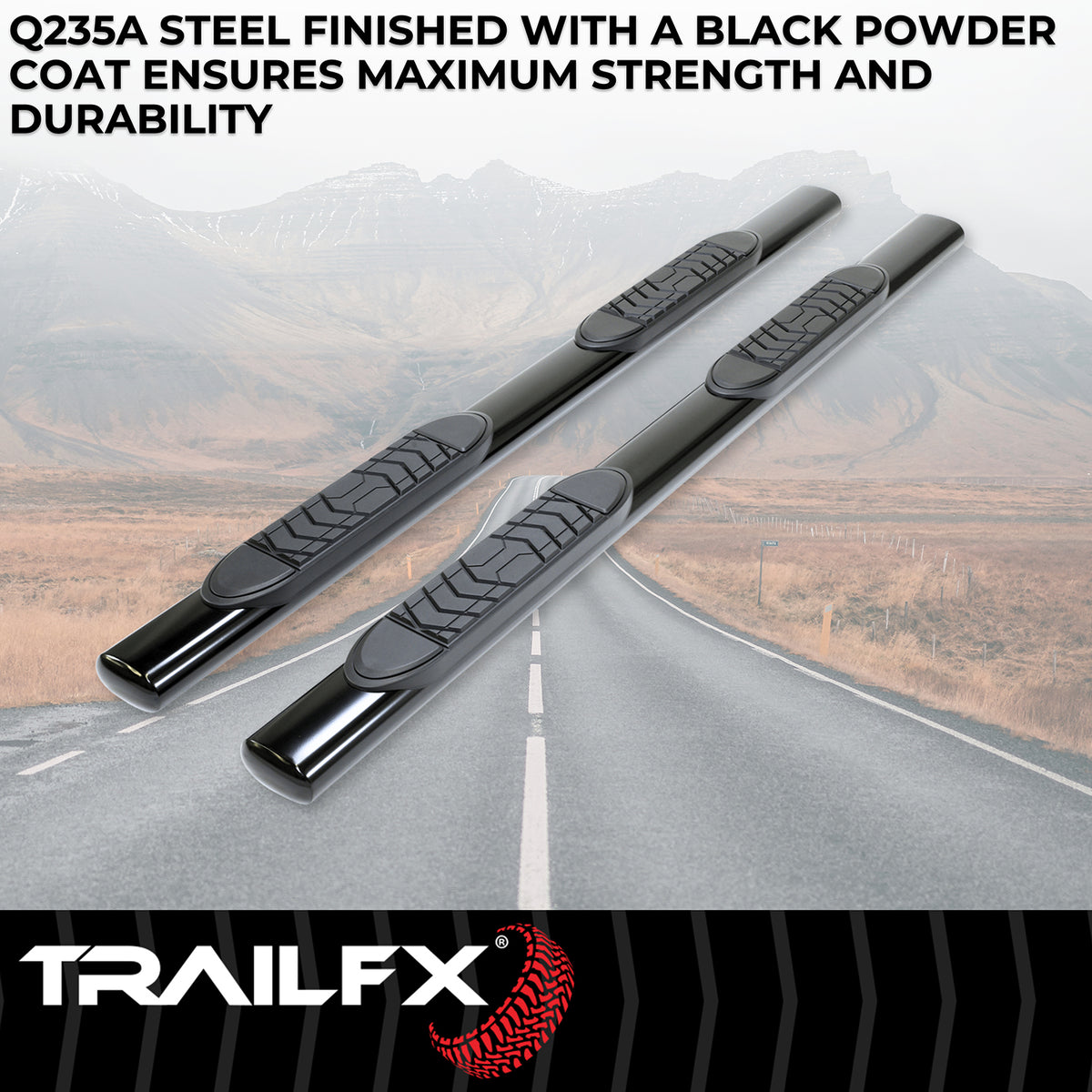 TrailFx - 5" Oval Straight Step Bar For GM Silverado/Sierra Crew-Black (A7003B)