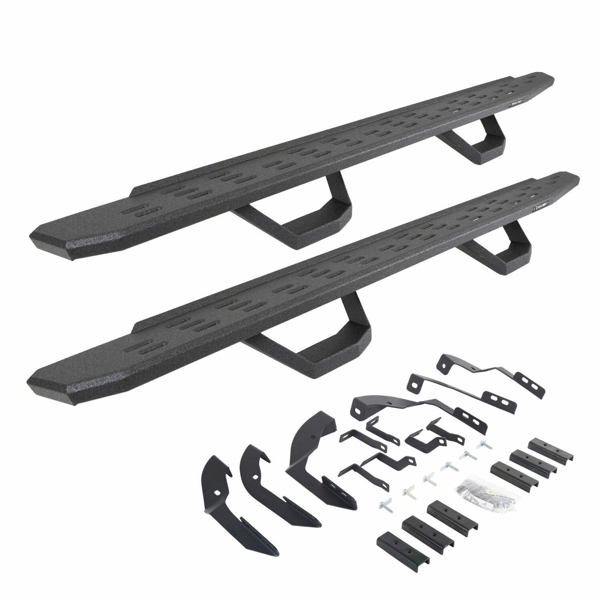 Go Rhino 6960428020T - RB30 Running Boards with Mounting Brackets & 2 Pairs of Drops Steps Kit - Protective Bedliner Coating