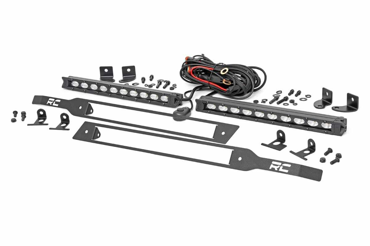 Rough Country - LED Light Kit - Grille Mount - 10" Black Slimline Pair - Chevy Silverado 1500 (19-22) - 70817