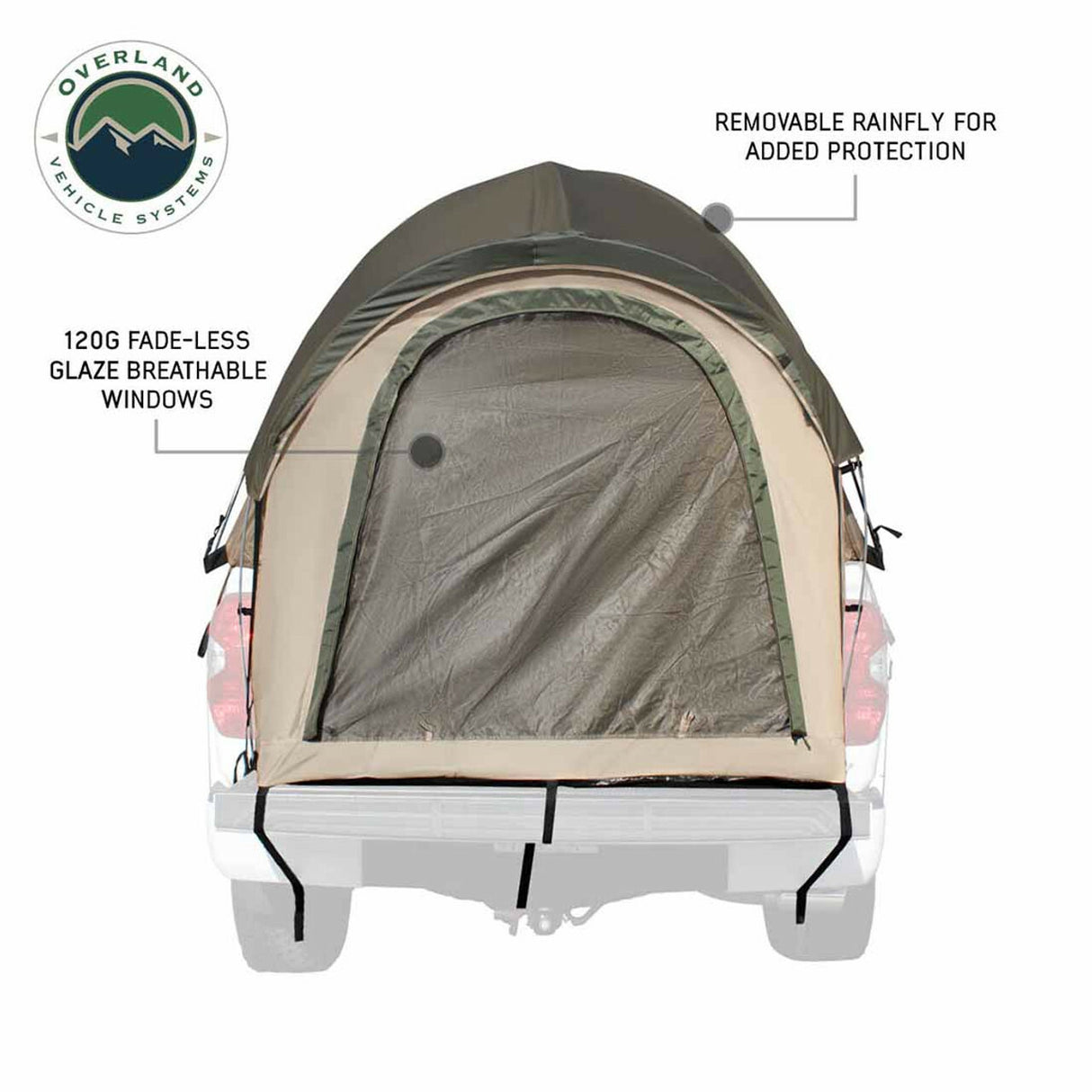 Overland Vehicle Systems - LD TACT - Bed Tent Mid Size 5.0-5.2 Foot, Tan Body and Green Rainfly - 18252540