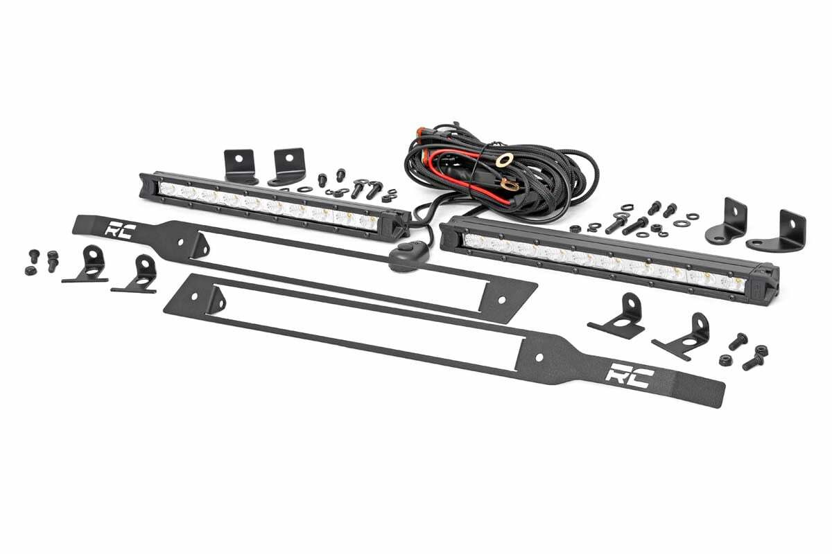 Rough Country - LED Light Kit - Grille Mount - 10" Chrome Slimline Pair - Chevy Silverado 1500 (19-22) - 70818