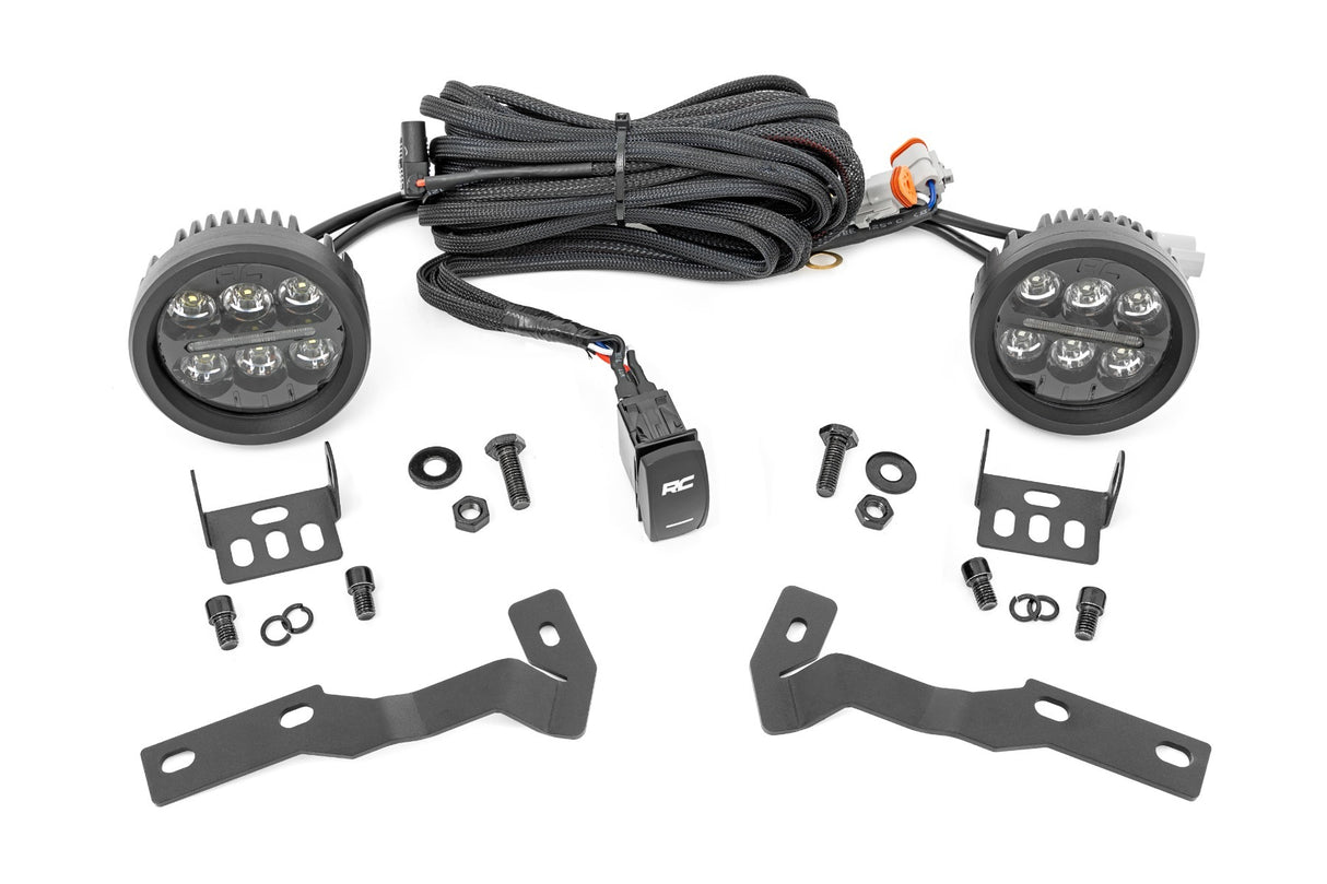Rough Country - LED Light Kit - Ditch Mount - Black Series Round - 3.5 Inch - Amber DRL - Toyota Tacoma (16-23) - 71085