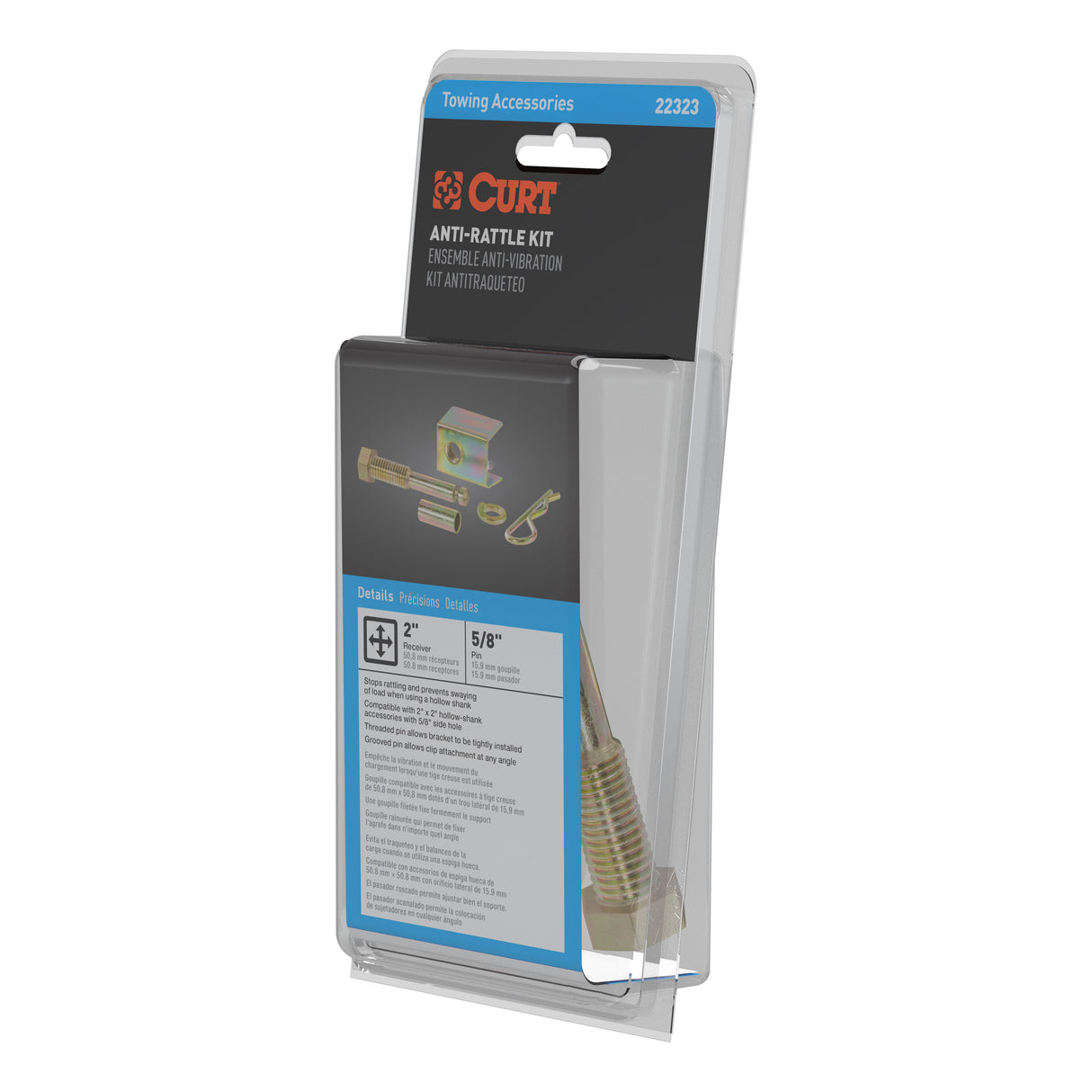 Curt - Anti-Rattle Hitch Pin and Shim (Fits 2" Receiver with 5/8" Hole) - 22323