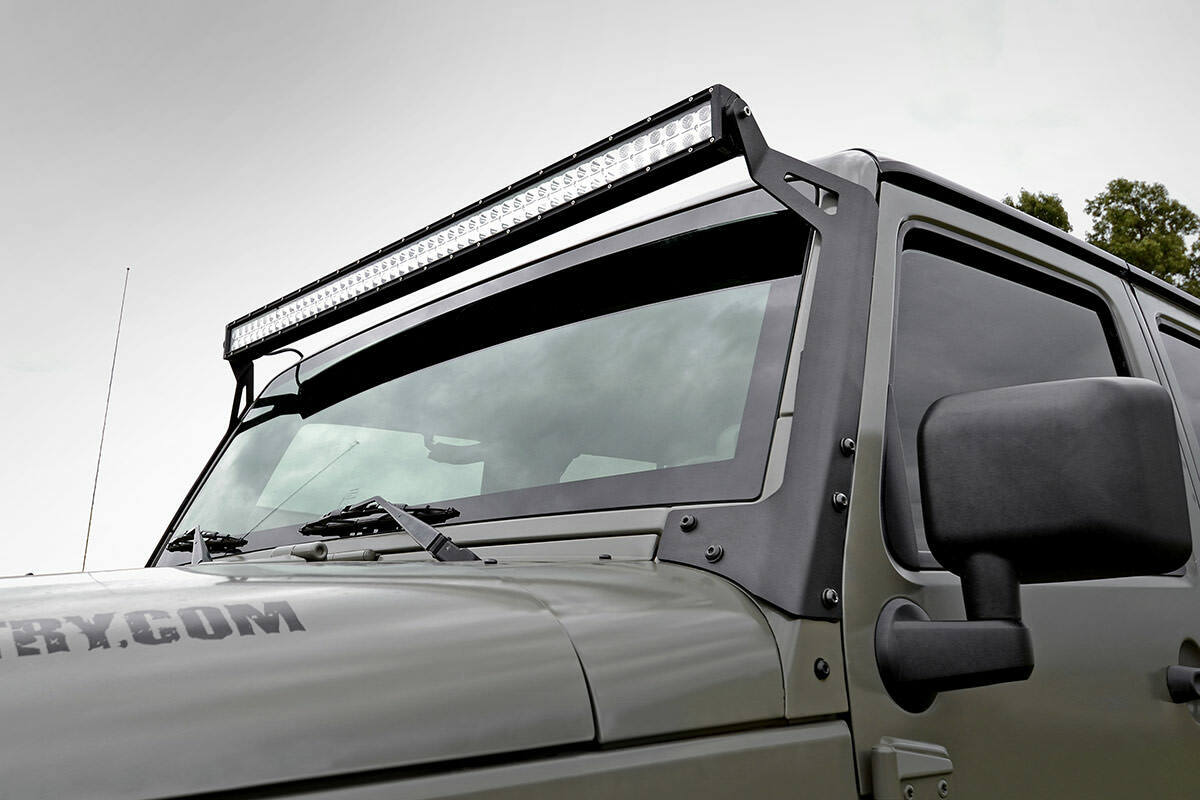 Rough Country - LED Light - Windshield Mnt - 50" Black Dual Row - White DRL - Jeep Wrangler JK (07-18) - 70504BLDRL