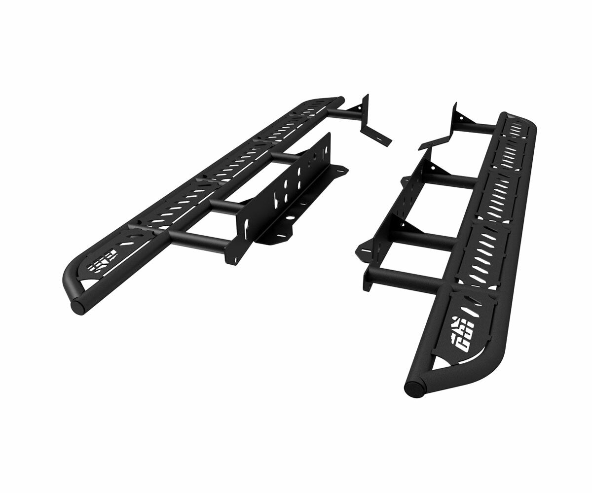 CBI - Toyota Tacoma Overland Bolt-On Rock Sliders | 2016-Current - Longbed - Dom-upgrade-drawn-over-mandrel - Add-kick-outs - Powder-coat-black.. - 300-000-010-059